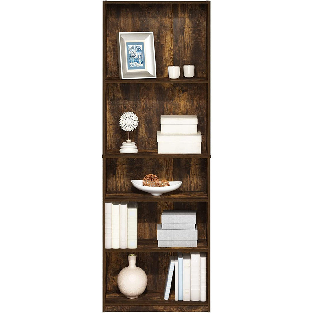 Amber Pine Adjustable 5-Tier Bookcase With Durable Shelves