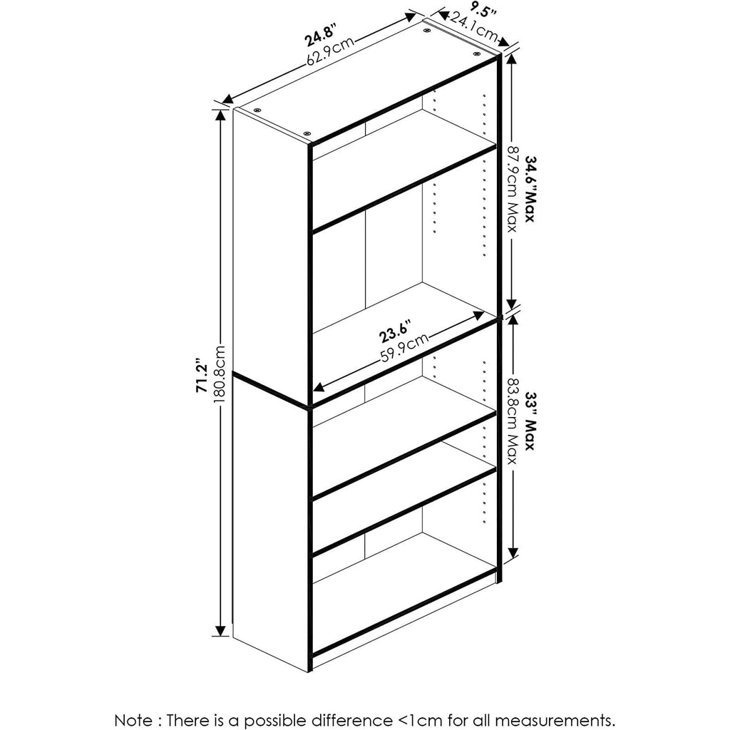 Amber Pine Adjustable 5-Tier Bookcase With Durable Shelves