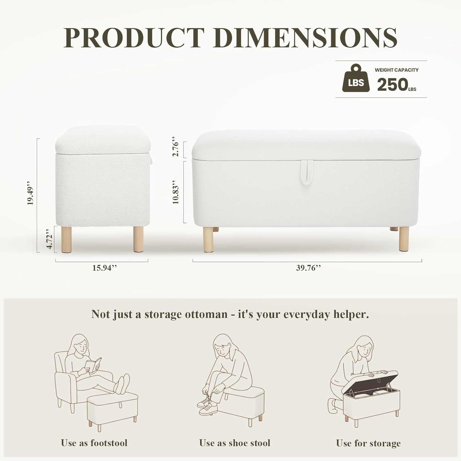 Cream Storage Ottoman Bench With Hidden Compartments