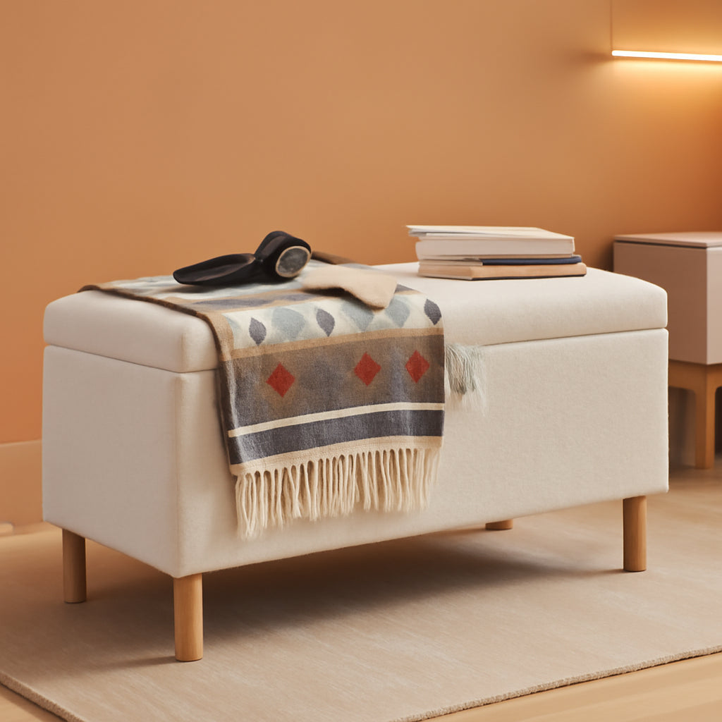 Cream Storage Ottoman Bench With Hidden Compartments