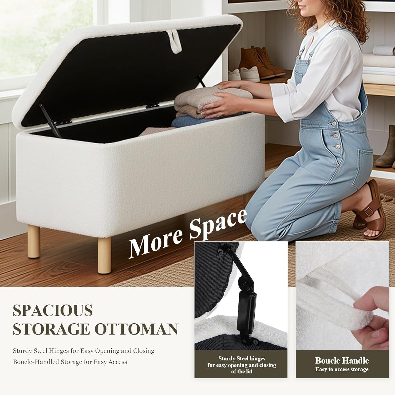 Cream Storage Ottoman Bench With Hidden Compartments