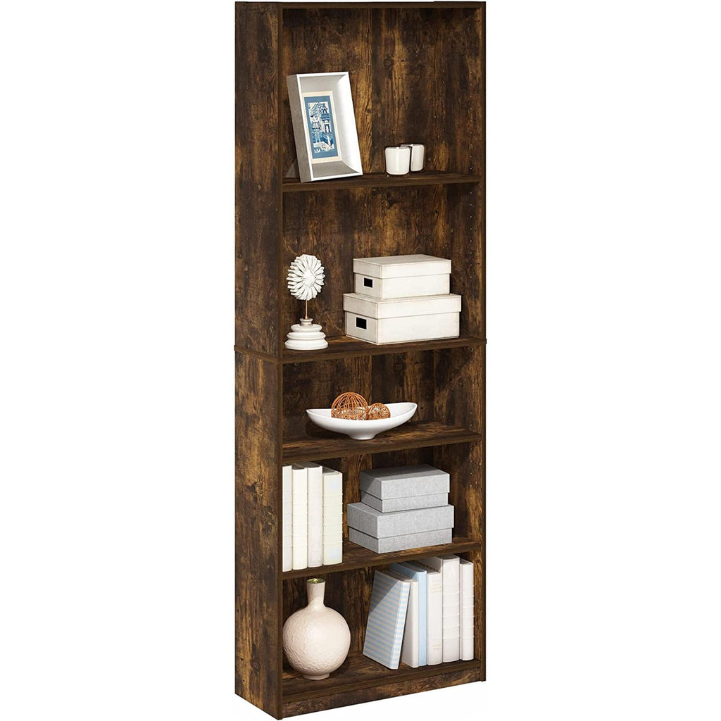 Amber Pine Adjustable 5-Tier Bookcase With Durable Shelves