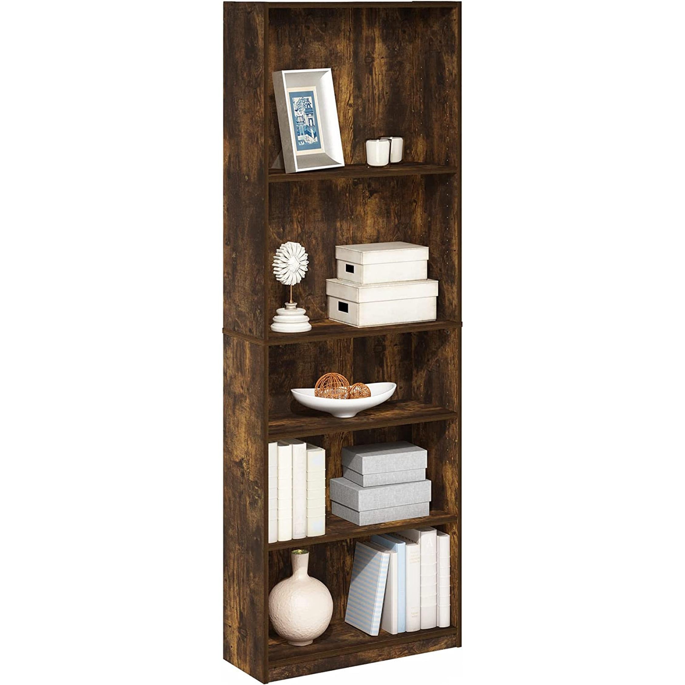 Amber Pine Adjustable 5-Tier Bookcase With Durable Shelves