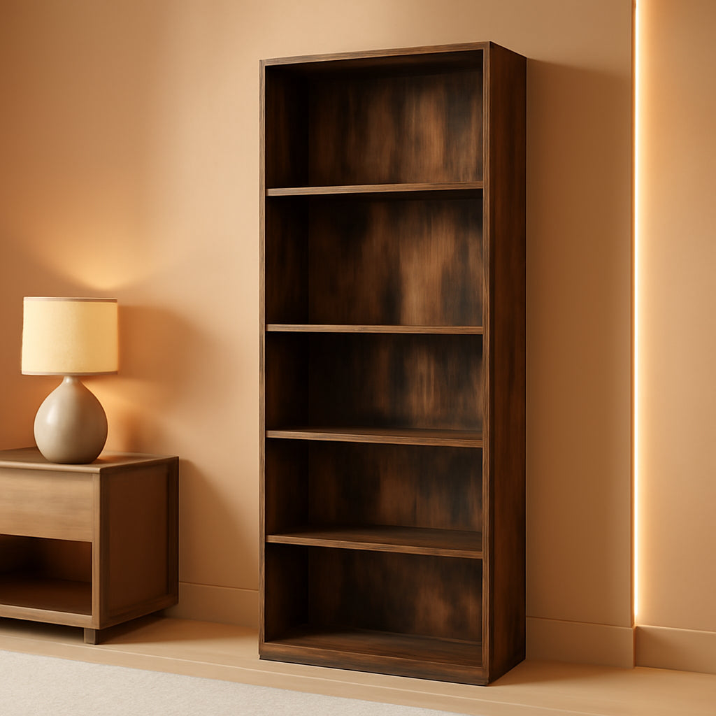 Amber Pine Adjustable 5-Tier Bookcase With Durable Shelves